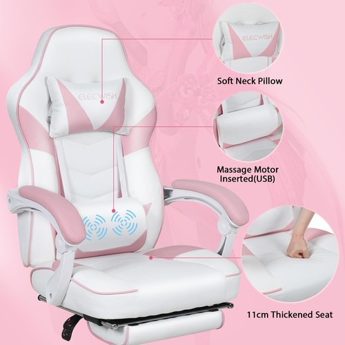 Gaming Stuhl Massage Bürostuhl Chefsessel Racing Drehstuhl mit Fußstütze 150kg - Bild 4 von 20