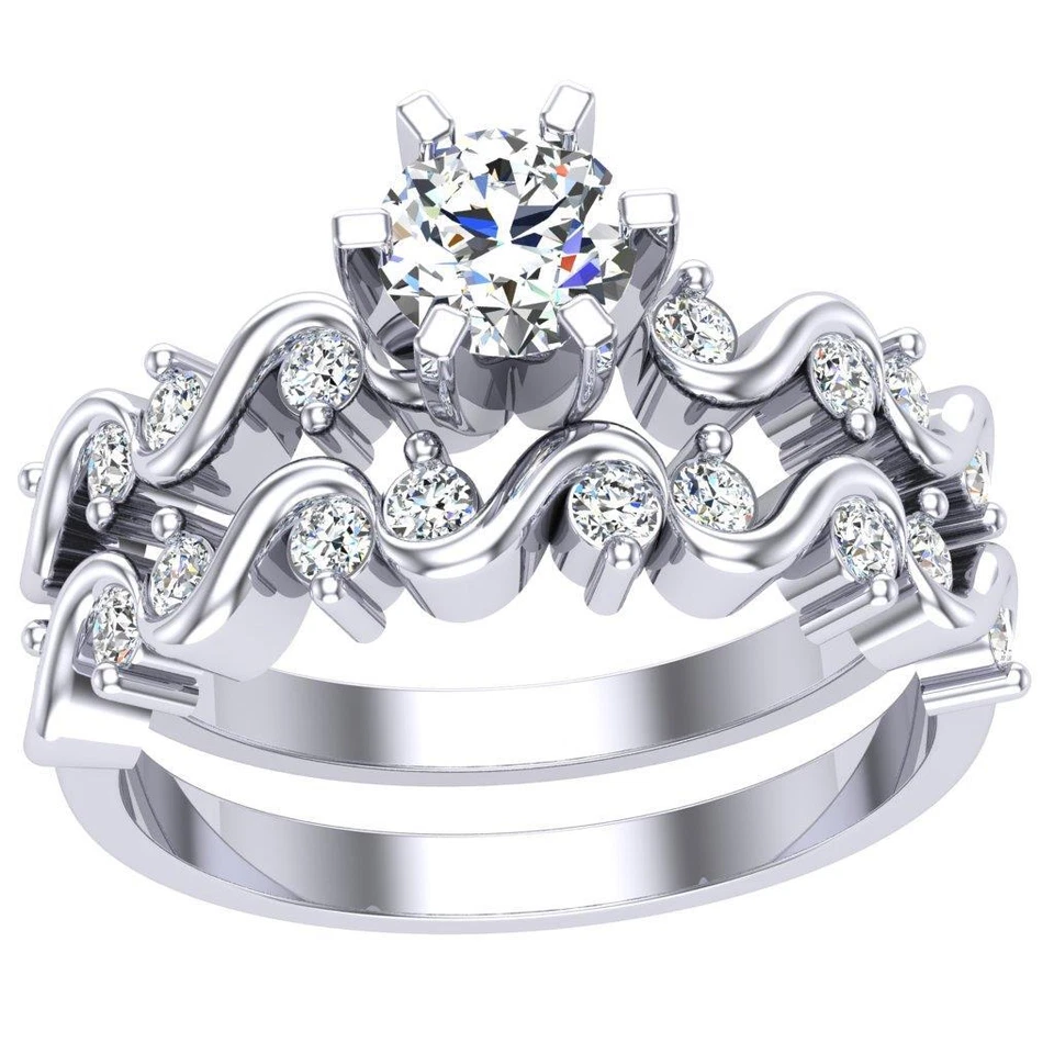 Lab Grown Round Diamond VS F 1.00 Ct Engagement Bridal Ring Set 10K Solid Gold - Image 4 of 4