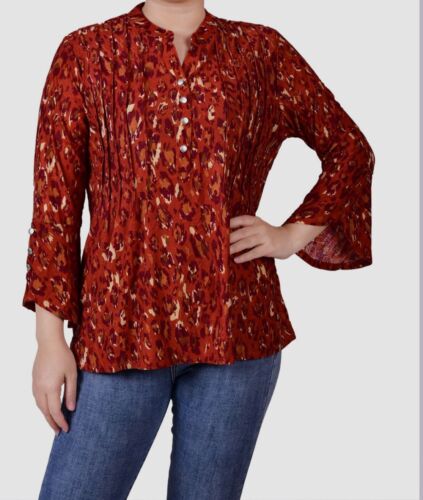 NY Collection Women's Orange 3/4 Bell Sleeve Y-neck Top Petite Size PL