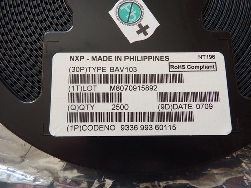 2500 x NXP 250V 250mA, Silicon Junction Diode, 2-Pin MiniMELF BAV103, Reel - Picture 2 of 3