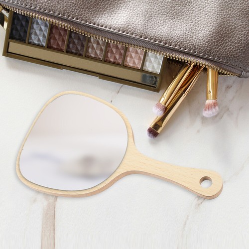 Wooden Handle Mirror Portable Makeup Vanity with Miss Travel Held - Picture 12 of 12