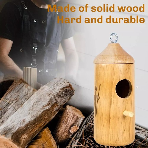 3Pc Hummingbird House for outside Hanging Wooden Bird House, Nest + Hemp Ropes - Picture 2 of 8
