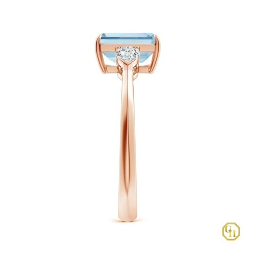 18k Emerald-Cut Gemstone and Pear Moissanite Three stone Ring | Rose Gold Plated - Picture 20 of 29