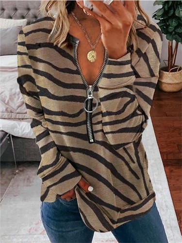 Womens Zipper V Neck Blouse T Shirt Casual Tops Ladies Long Sleeve Tee Plus Size - Picture 9 of 14