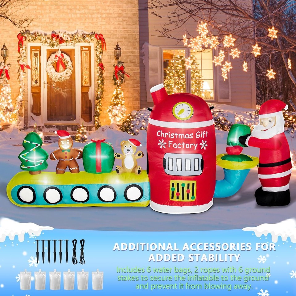 8FT Christmas Inflatables Outdoor Decorations Santa Claus Gift Factory