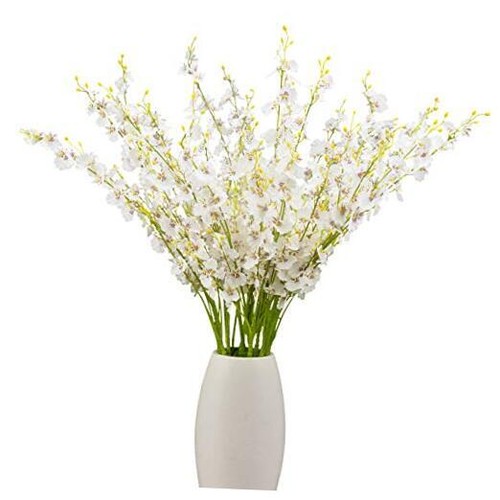  Artificial Orchid Silk Fake Flowers Faux Dancing Lady Orchids Stems White - Picture 1 of 8