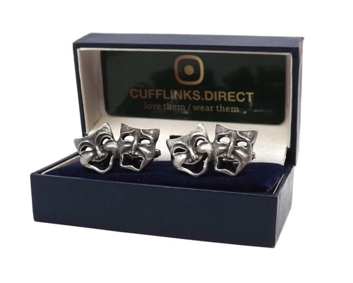 Happy and Sad, Theatre Masks Pewter Gift cuff links + Engraved gift box option - Picture 3 of 13