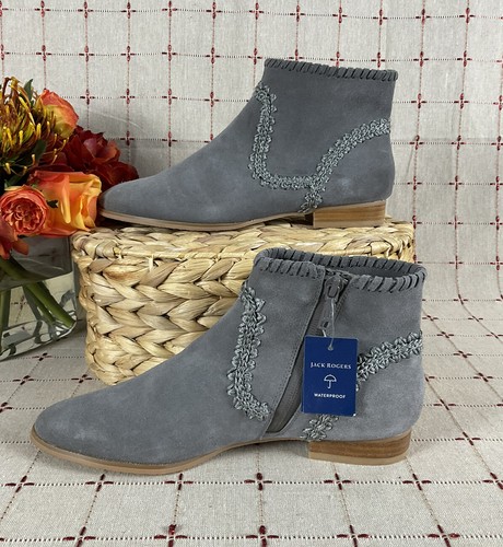 Jack Rogers "Gemma" graue Wildleder Stiefeletten seitlicher Reißverschluss Designer Naht Booties 6,5 - Bild 4 von 7