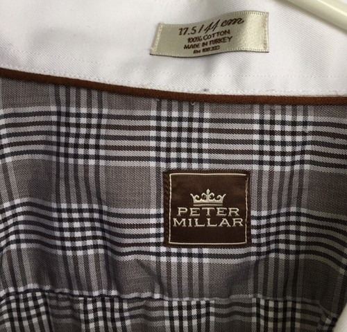 Peter Millar Button Front Shirt Black Gray White Contrasting Collar Size 17.5 44 - Picture 12 of 12