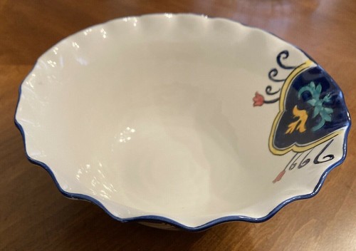 Blue Turg Maxcera Tuscany Spanish Pottery Pedestal Fruit Salad Bowl Scallop Edge - Picture 2 of 6