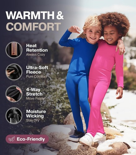 Thermal Underwear for Kids Long Johns, Girls Thermal Underwear Set, Base Laye... - Picture 3 of 5