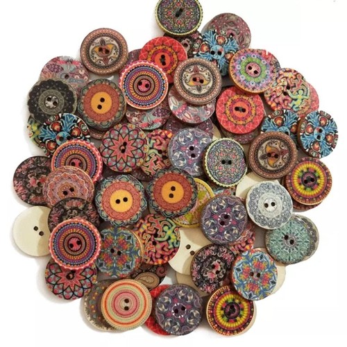 50pcs Retro Wood Buttons Handmade Clothes 15-25mm Sewing Scrapbook Clothing - Bild 35 von 55