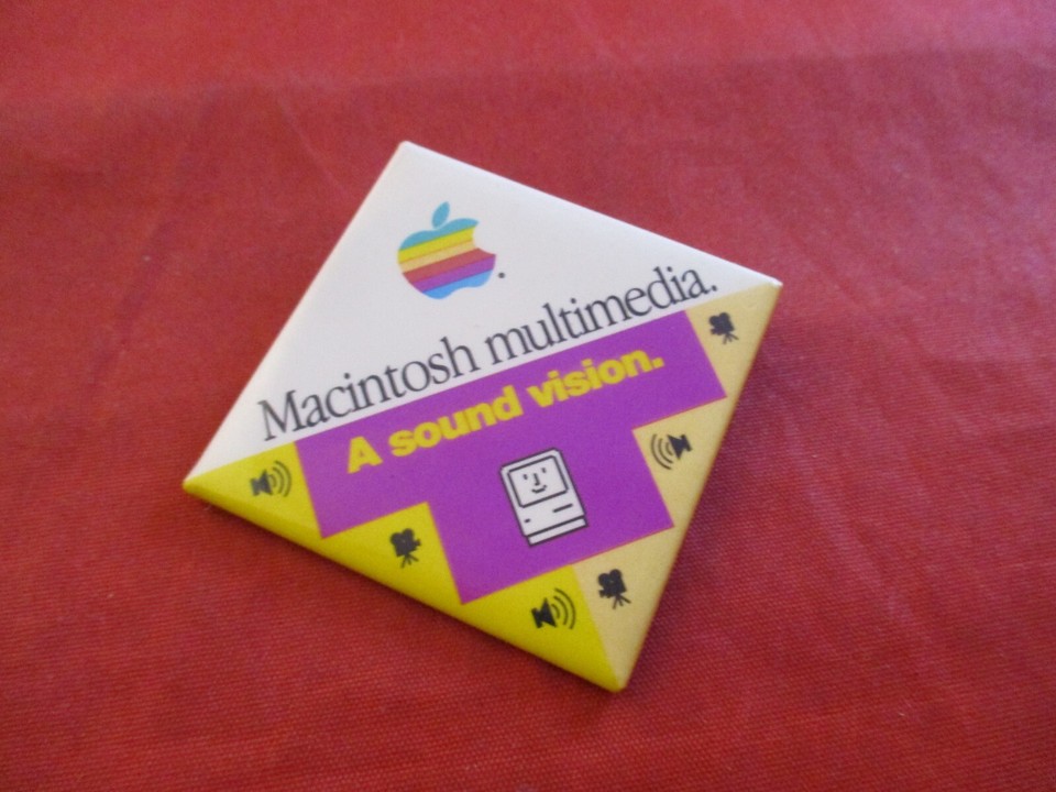 An original Apple Macintosh Multimedia promo pin — tiny, cheap, and a perfect nerdy stocking stuffer for the Mac loyalist in your life.
