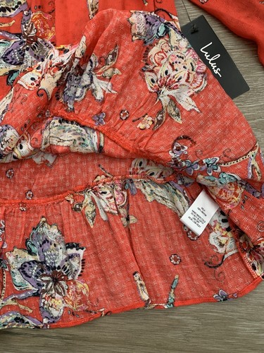 Lulu’s Women’s Blouse Shirt Knit Top Cold Shoulder Orange Floral M New NWT - Picture 7 of 8