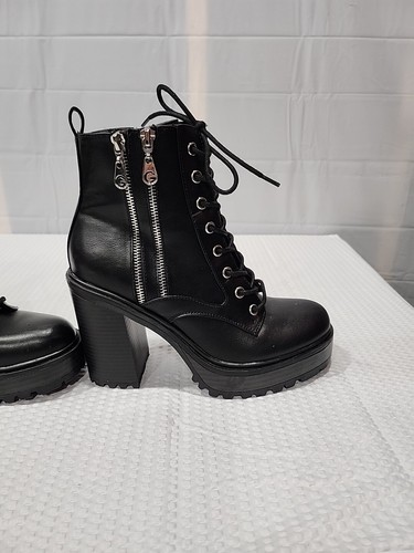 GBG Los Angeles GUESS Women’s 8M Black Leather Ankle Boots Block Heel Zip & Tie - Picture 6 of 11