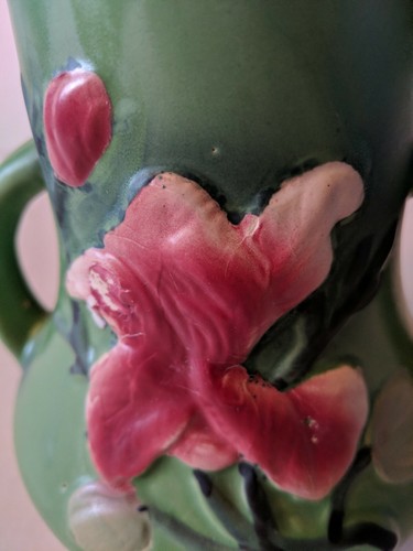 Beautiful Green Pottery Vase With Red Flowers - Picture 4 of 6
