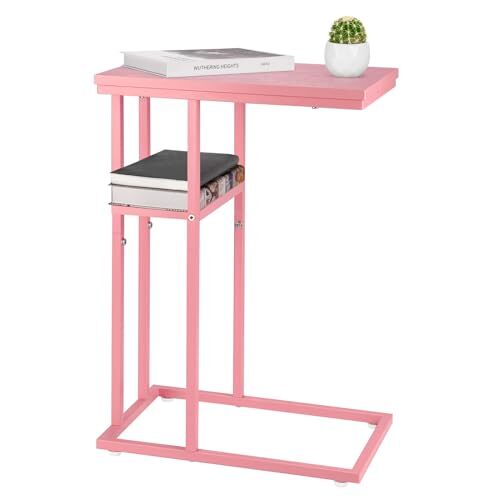 C Shaped End Table, Side Table for Couch and Bed, Small Side Table for Pink - Picture 1 of 6