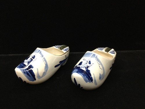2er SET DELFTER BLAU KERAMIK HANDBEMALT HOLLAND KERAMIK SCHUH CLOG 5" ASCHENBECHER - Bild 1 von 5