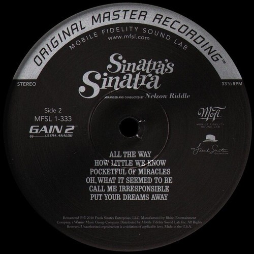 FRANK SINATRA - SINATRA'S SINATRA -  180g VINYL LP -MFSL- LTD ED - AUDIOPHILE  - Picture 4 of 4