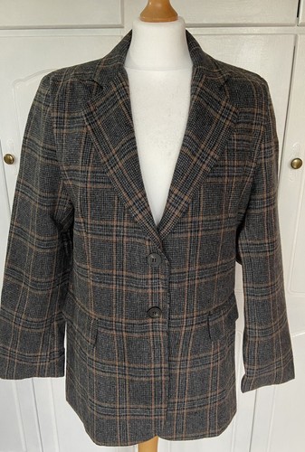 Blazer Gr. M 12 Tweed grau schwarz braun Sakko kariert formell Retro Büro neu mit Etikett - Bild 2 von 11