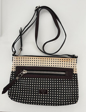 FOSSIL POLKA DOT DAWSON CROSSBODY PURSE MESSENGER CANVAS LEATHER BROWN ZB6591