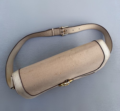 Rare Vintage CELINE PARIS CARRIAGE LOGO Buckle Leather Wool Shoulder Bag Beige - Picture 11 of 12