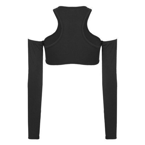 Mujeres Moda Recorte Prenda para el torso recortada Ojo de cerradura Hombro frío Mangas largas Camiseta Prendas para el torso - Imagen 10 de 21