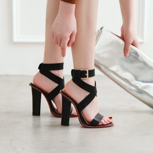Women's Ankle Strap Open Toe block Heel roman Sandals Party Pump Dress Shoes - Foto 3 di 12