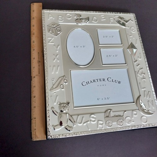 Charter Club Baby Photo Album Silver Plate Velvet Covered Wooden 4x6, 3x5, 3x3 P - Picture 7 of 15