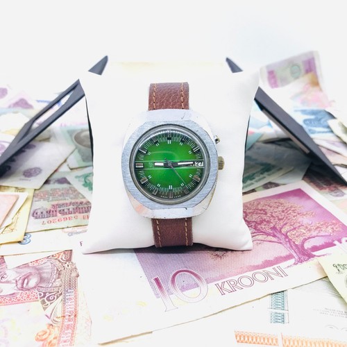 ๐ฅ Rare Green Slava Automatic USSR Soviet Wristwatch Wrist Watch 2427 Service ๐ฅ - Picture 7 of 13