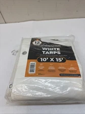 Heavy Duty White Tarp 10' x 15' Protective Cover, 12 Mil Thick Poly Tarpaulin