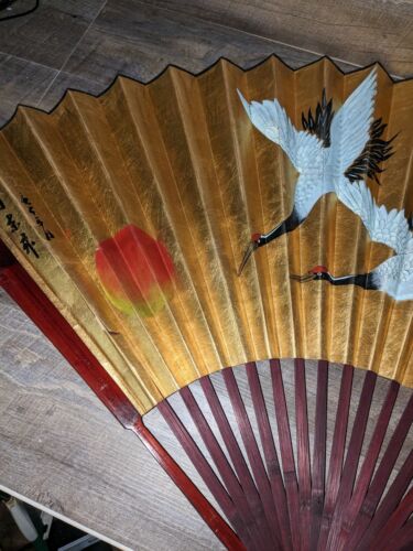 Ventilador de papel pintado a mano firmado chino extra grande decoración de pared acento asiático para el hogar - Imagen 15 de 19