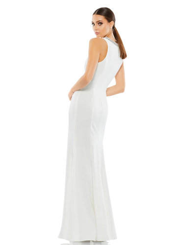 Ieena by Mac Duggal Gown Sz 10 – White Trumpet Dress w/ Beaded Neckline NWT - Picture 2 of 8