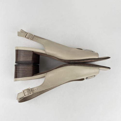 SALVATORE FERRAGAMO RENATA Spago Beige Calf Slingback Block Heel Sandals Sz 7 B - Picture 5 of 19