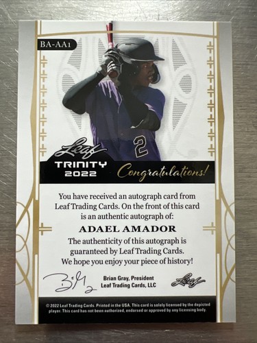 Adael Amador 2022 Leaf Trinity Gold Foil Auto /50 #BA-AA1🔥HOT🔥INVEST🔥📈 - Picture 2 of 2