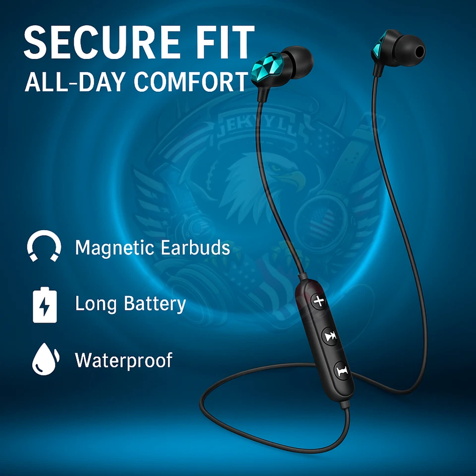 Bluetooth Neckband Wireless Headphones Mic Headset Stereo Earbuds Earphone - Image 2 of 4