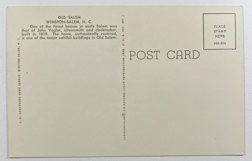 Old Salem Postcard Winston Salem, NC eBay