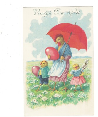 SD3637 EASTER  FANTASY  CHICKEN UNDER UMBRELLA  BIG EGGS COLOR PRINTED