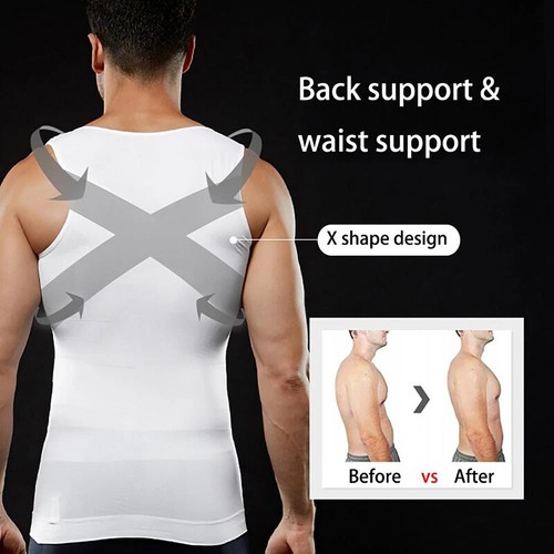 HERREN SCHLANKMACHENDER BODY SHAPER BAUCH BAUCH KONTROLLE KOMPRESSIONSWESTE UNTERWÄSCHE SHIRT HJ - Bild 9 von 20