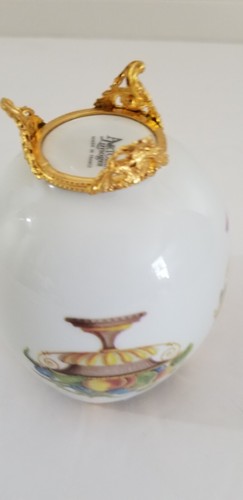 Vintage Artoria Porcelain Egg Limoges France Metal Gold Footed 4" Fruit Design - Picture 16 of 18