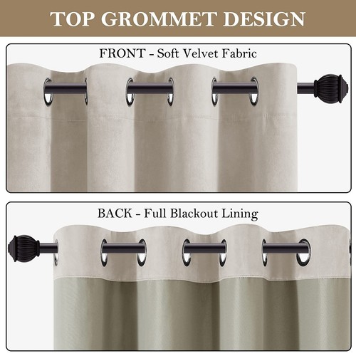 HOMEIDEAS Ivory 100% Blackout Velvet Curtains 2 Panels Cream Blackout Curtain... - Picture 5 of 8