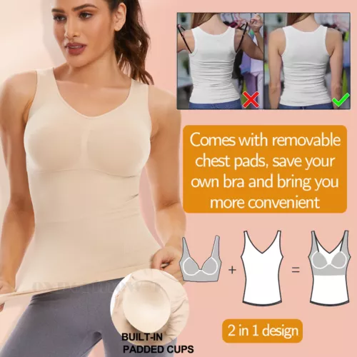 Women Cami Shaper with Built in Bra Tummy Control Sleevess Tank Top Shapewear - Picture 6 of 20