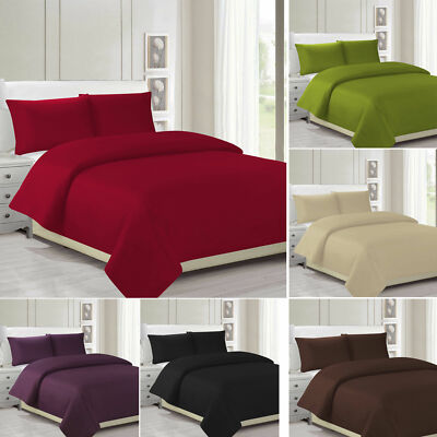 Plain Duvet Cover With Pillow Case Quilt Single Double Bedding Bed Sheet Set UK