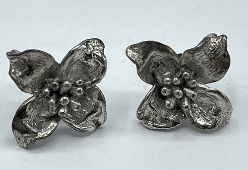 Set orecchini vintage argento sterling Ballou Dogwood fiore spilla con retro a vite - Foto 8 di 16