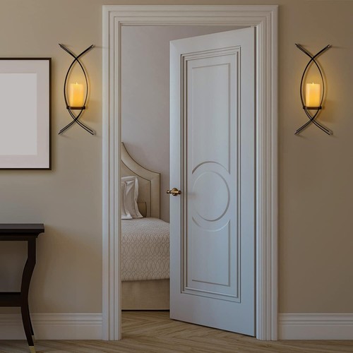 Set of Two Metal Sconce Candle Holder Wall Mounted Decorative Iron Black - Picture 4 of 7