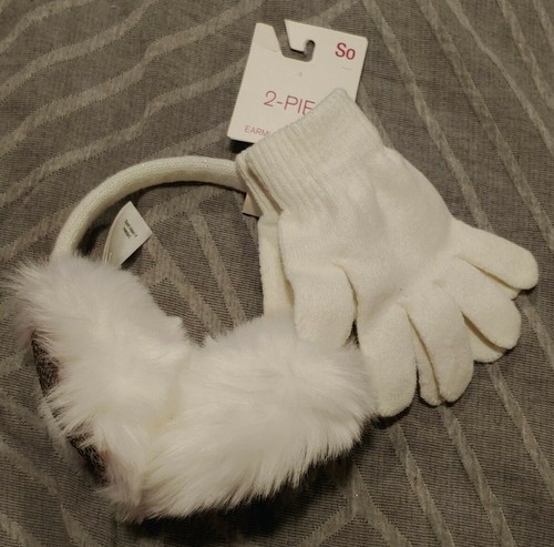NWT Girls SO Ear Muffs & Gloves Set Sequin White or Pink -2384 - Picture 3 of 11