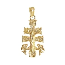 New 14k Yellow Gold Caravaca Cross Pendant