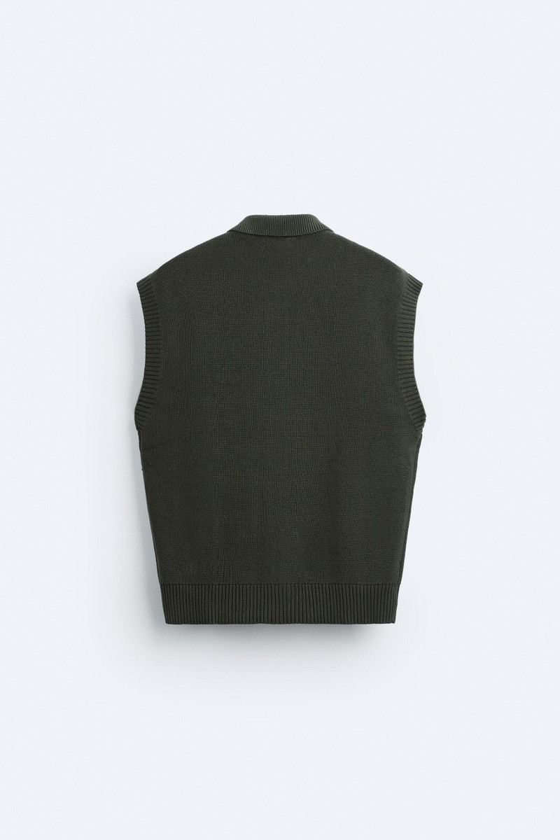 New Zara Pocket Knit Vest S-M 5755/362 Dark Green waistcoat