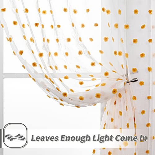 Orange Curtains Pom Pom Sheer Curtains for Girls Bedroom Nursery 72 Inch Long - Picture 6 of 7