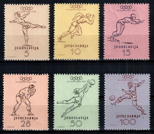 Jugoslawien 1952, Mi#698-703, Sc#359-364, Olympiade Helsinki, Boxen, Fußball, postfrisch! - Bild 1 von 2